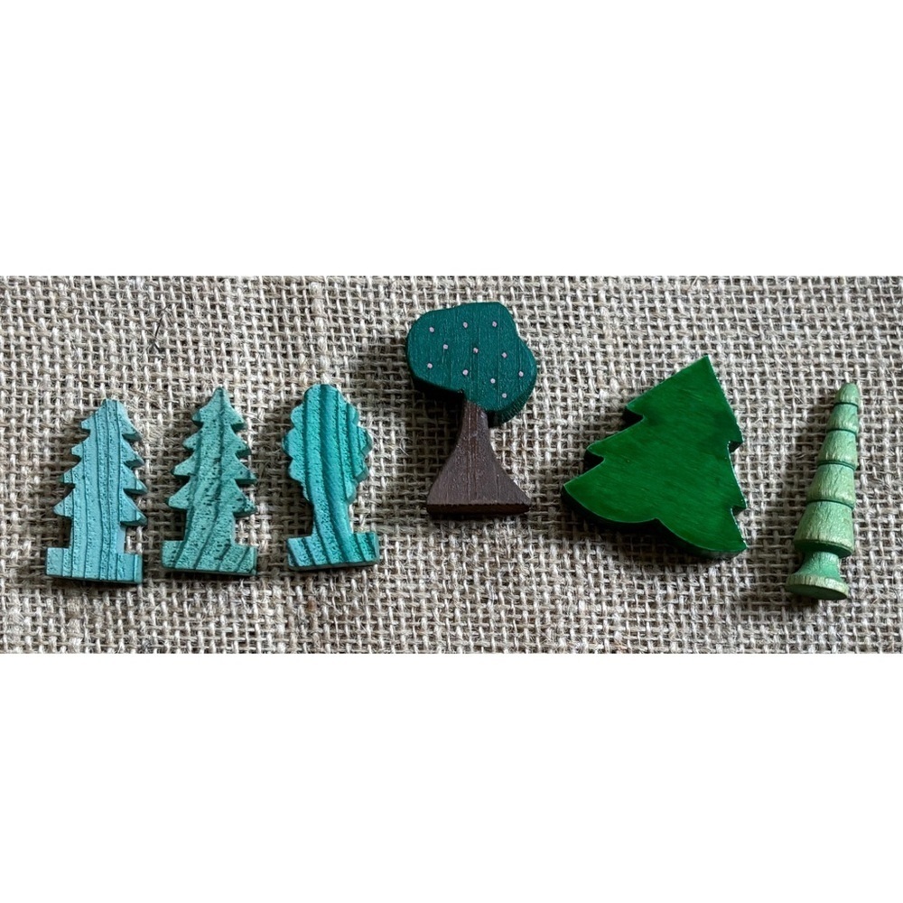 Miniature Wood Tree Figure Lot Craft Pieces Botanical Nature Hand Painted